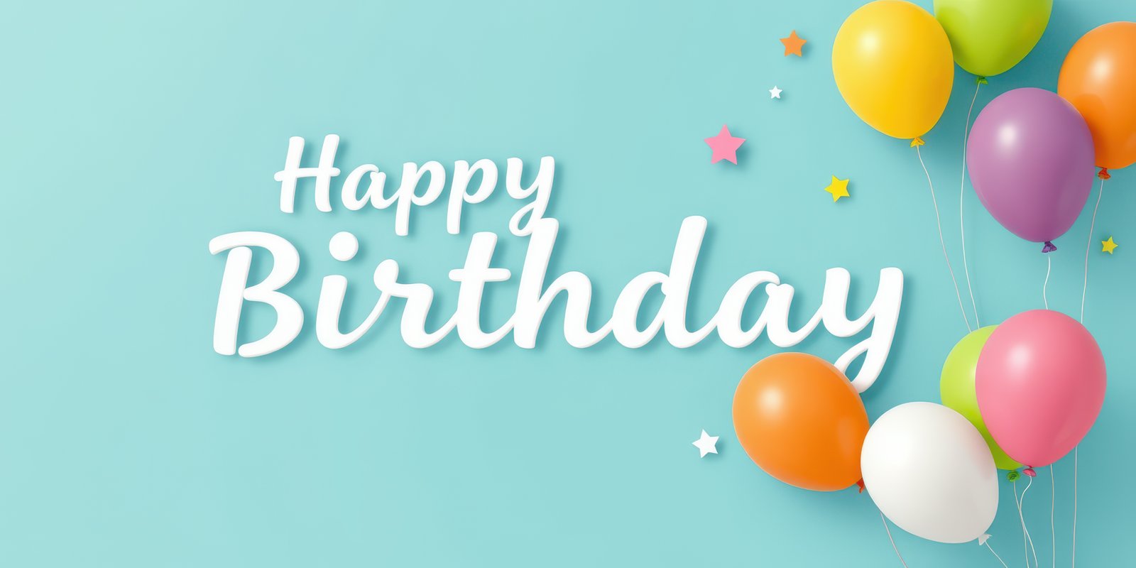 Colorful birthday celebration with balloons and cheerful greeting on a light blue background